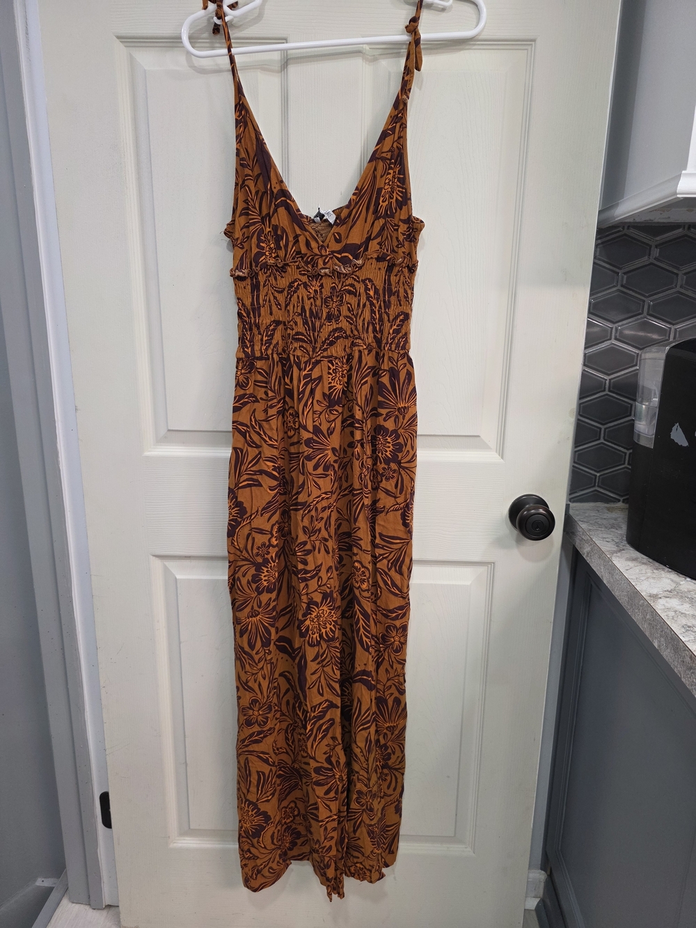 Patrons of Peace Rust Floral Tie-Shoulder Jumpsuit